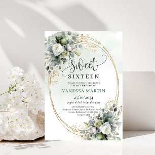 Greenery Botanical Gold Sweet 16 Geburtstagseinlad Einladung