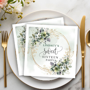 Greenery Botanical Gold Sweet 16 Geburtstagsservie Serviette