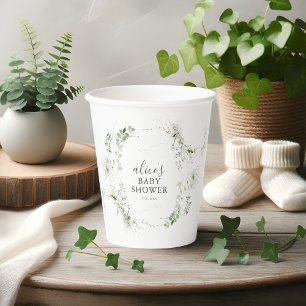 Greenery Botanical Script Baby Shower Pappbecher
