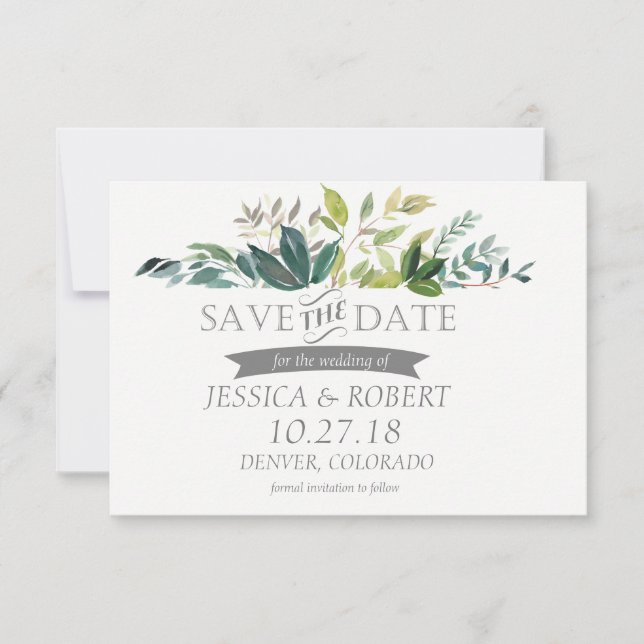 Greenery Bouquet Save the Date Card (Vorderseite)