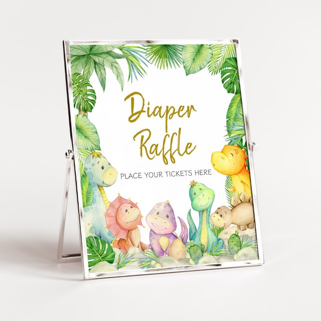 Greenery Boy Dinosaur Baby Dusche Windelwanne Poster (Rawr! It's a Boy Dino Baby Shower Diaper Raffle Sign
)
