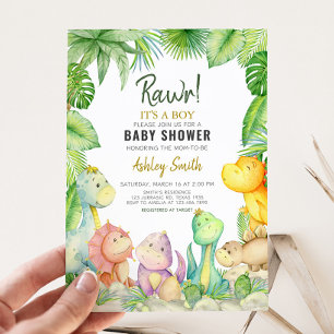 Greenery Boy Dinosaur Babydusche Einladung