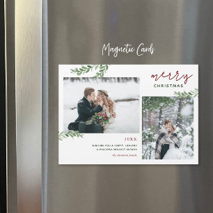 Greenery Branches 2 Photo Magnetic Christmas Card Magnetkarte