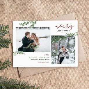 Greenery Branches 2 Photo Magnetic Christmas Card Magnetkarte