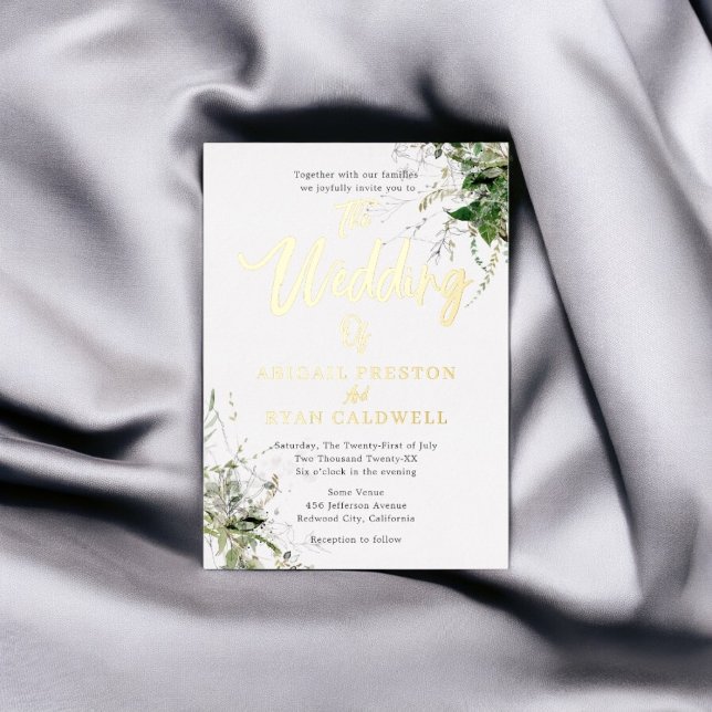 Greenery Brush Calligraphy Wedding Folieneinladung (Von Creator hochgeladen)
