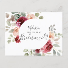 Greenery Burgundy wird meine Bridesmaid sein Einladungspostkarte