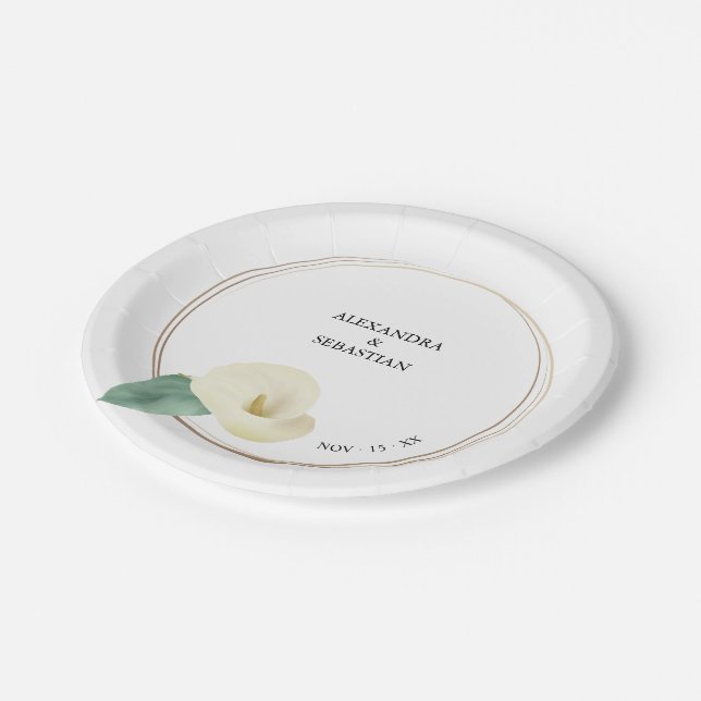 Greenery Calla Lily Wedding Paper Plate Pappteller (Schrägansicht)