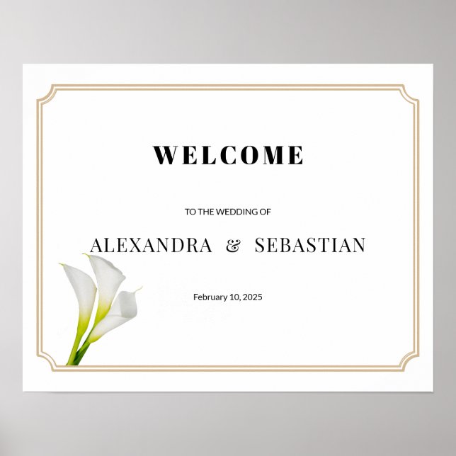 Greenery Calla Lily Wedding Willkommenszeichen Poster (Vorne)