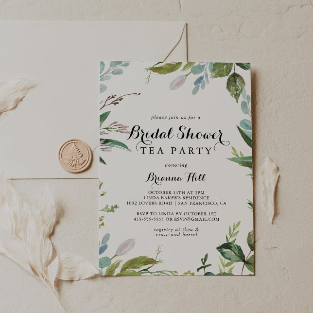 Greenery Calligraphy Brautparty Tea Party Einladung (Von Creator hochgeladen)