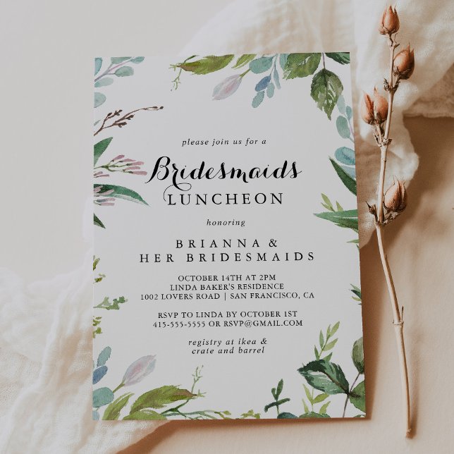 Greenery Calligraphy Bridesmaids Luncheon Dusche Einladung (Von Creator hochgeladen)