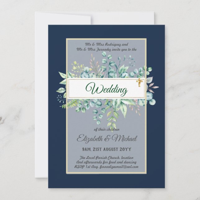 Greenery CATHOLIC Wedding Christlich Budget Modern Einladung (Vorderseite)