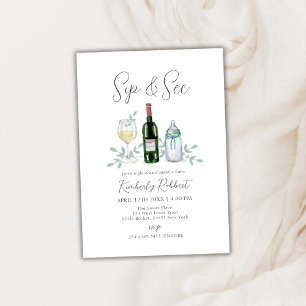 Greenery Champagne Sip & See Baby Dusche Einladung