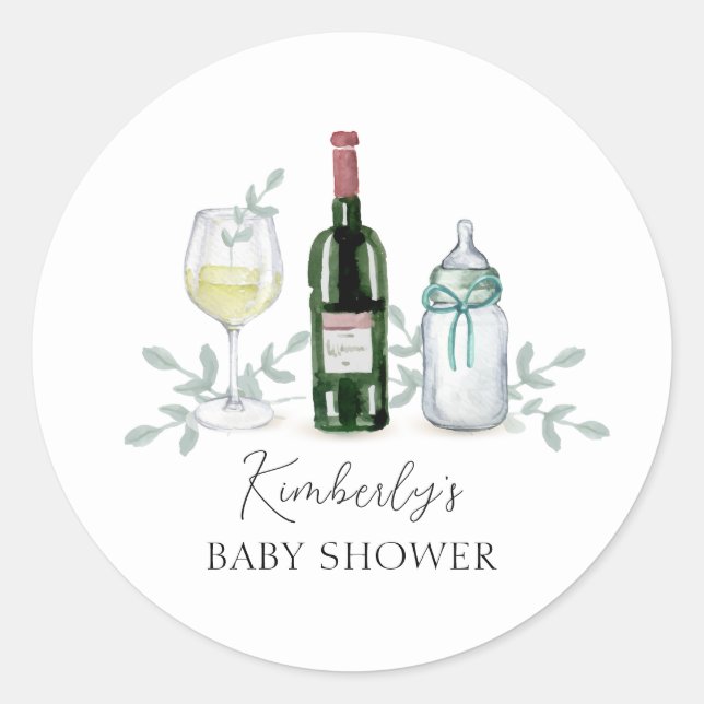 Greenery Champagne Sip & See Baby Dusche Runder Aufkleber (Vorderseite)
