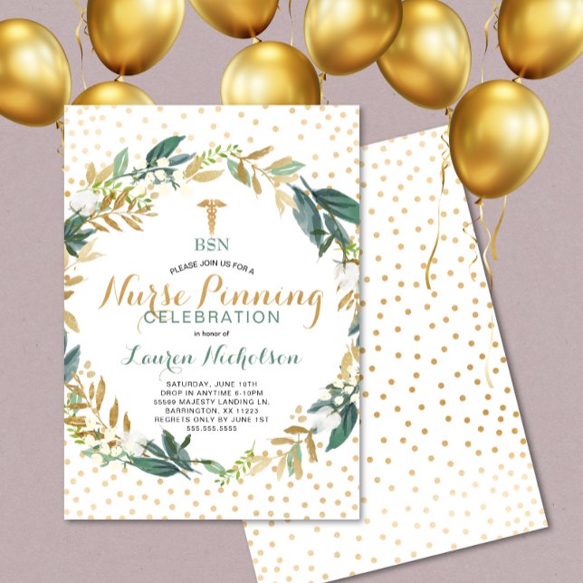 Greenery Confetti Nurse Pinning Graduation Party Einladung (Von Creator hochgeladen)