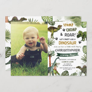 Greenery Cool Dinosaurier T-Rex Geburtstagsparty F Einladung