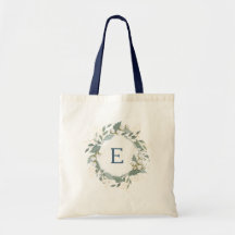 Greenery Cotton Blume Wreath Monogram Tote Bag