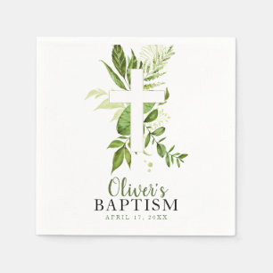 Greenery Cross Boy Baptism Serviette