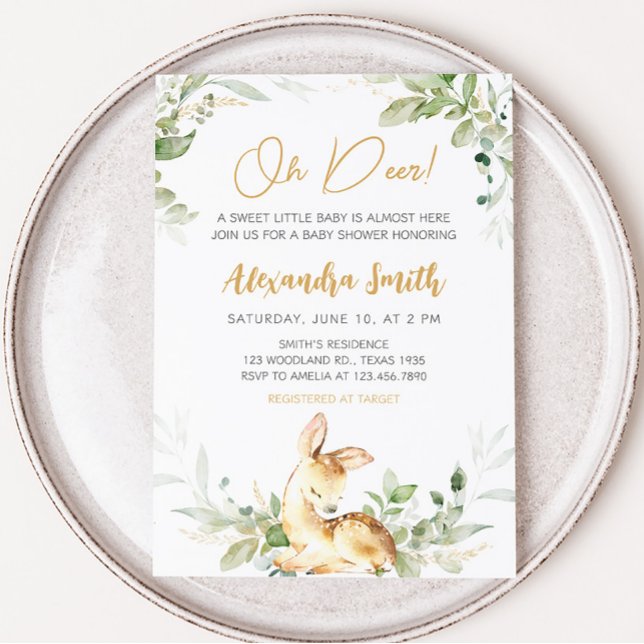 Greenery Deer Baby Shower Einladung (Woodland Greenery Deer Baby Shower Invitation)