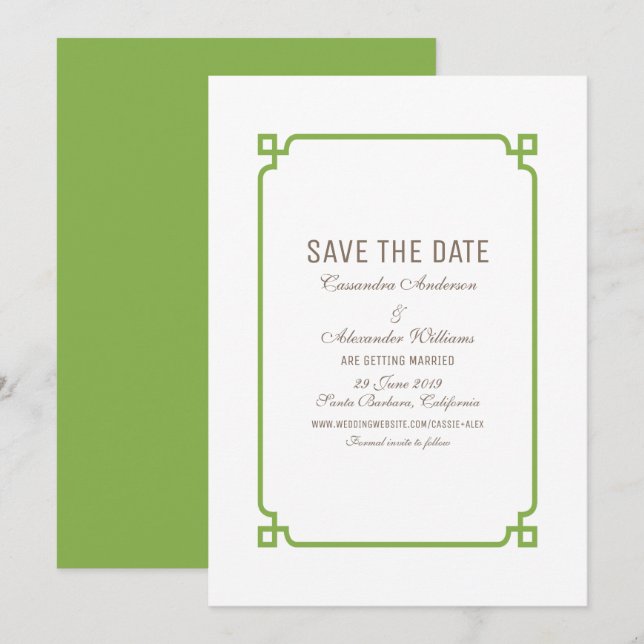 Greenery Deko Chic Save the Date einladen Einladung (Vorne/Hinten)