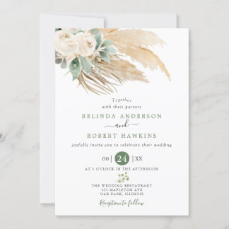 Greenery Desert Boho Rose Pampas Grass Wedding Einladung