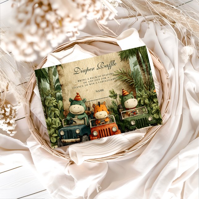 Greenery Dino Baby Shower Diapper Raffle Begleitkarte (Von Creator hochgeladen)