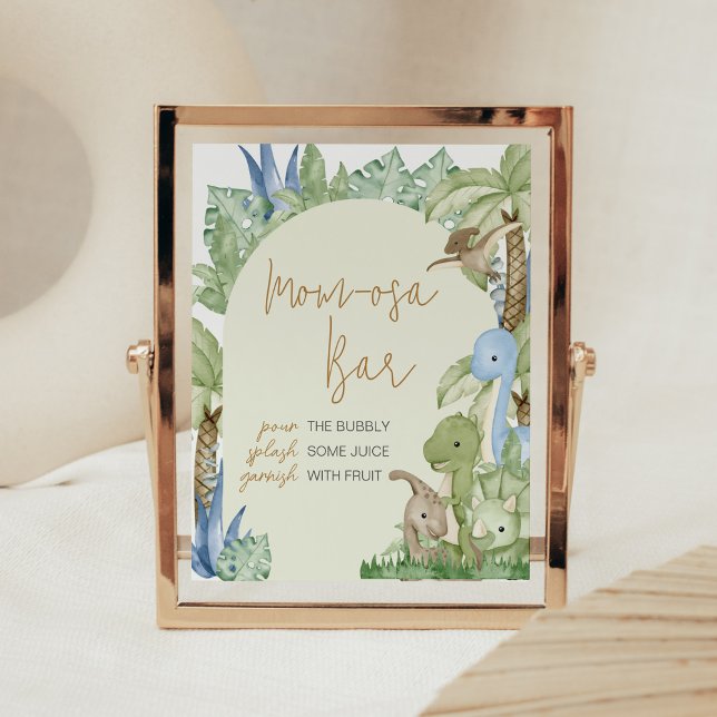 Greenery Dinosaur Baby Dusche Mama Osa Bar Poster (Boho Dinosaur Baby Shower Mom Osa Bar Sign)