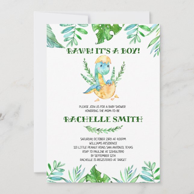 Greenery-Dinosaur-Baby-Shower-Einladung Einladung (Vorderseite)