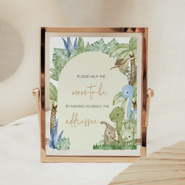 Greenery Dinosaur Baby Shower Envelope Station Poster (Boho Dinosaur Baby Shower Envelope Station Sign)