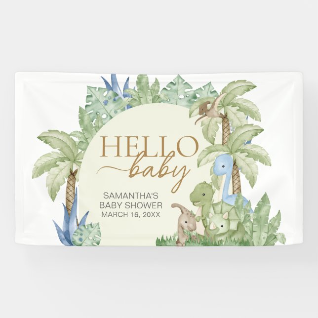 Greenery Dinosaur Babydusche Banner (Horizontal)