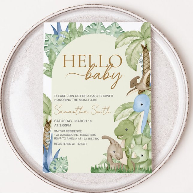 Greenery Dinosaur Babydusche Einladung (Boho Dinosaur Baby Shower Invitation)