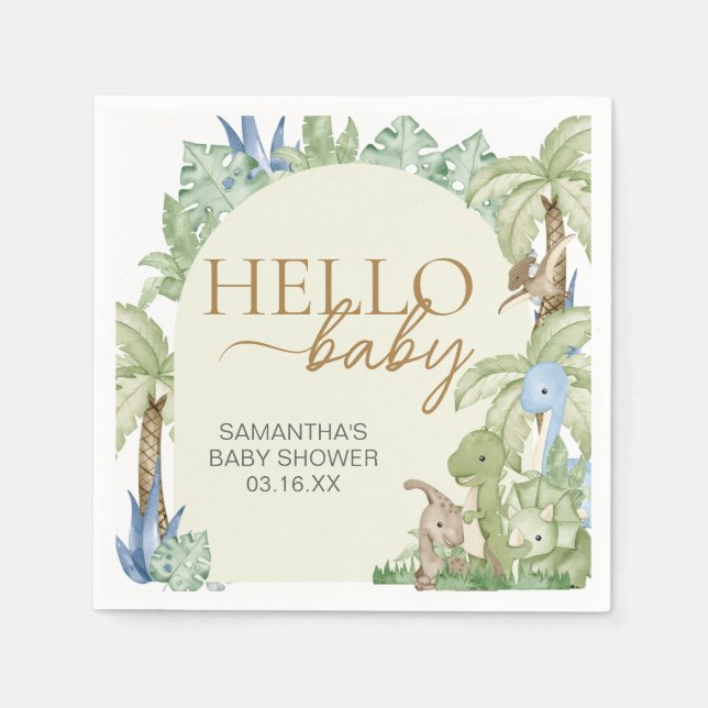 Greenery Dinosaur Babydusche Serviette (Vorderseite)