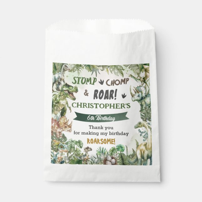 Greenery Dinosaurs Jurassic Boy Birthday Party Geschenktütchen (Vorderseite)