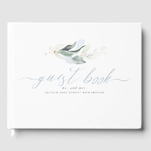 Greenery Dusty Blue Blätter Wedding Gästebuch