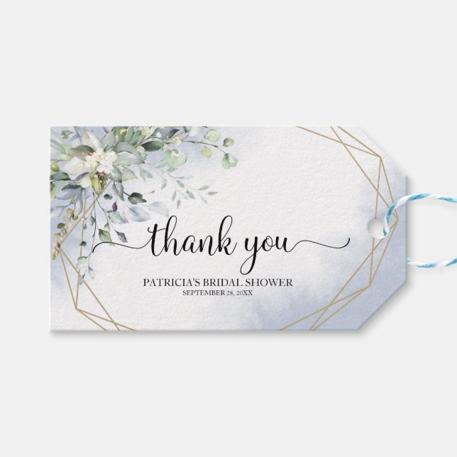 Greenery Dusty Blue Brautparty Geschenkanhänger (Vorderseite (Horizontal))