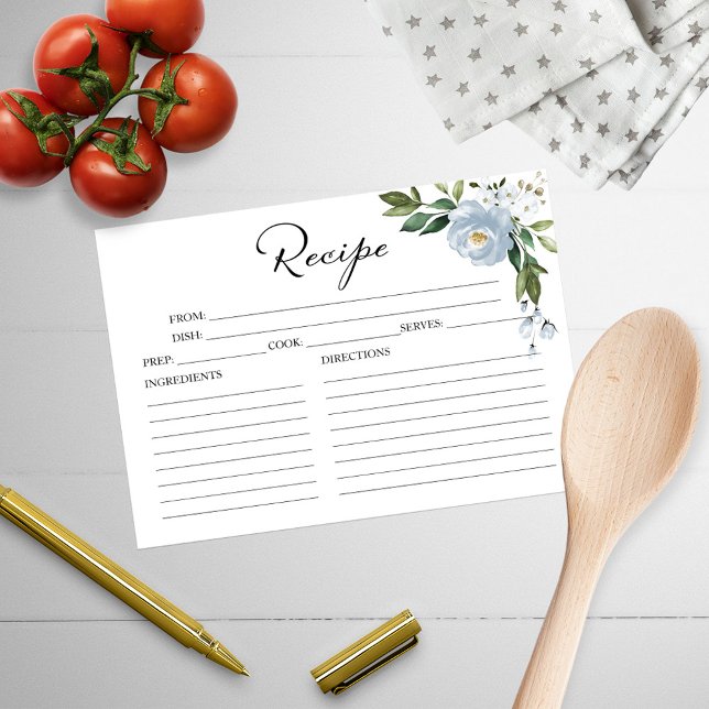 Greenery Dusty Blue Brautparty Recipe Cards (Von Creator hochgeladen)