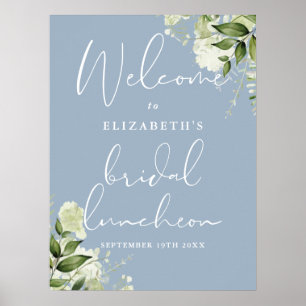 Greenery Dusty Blue Bridal Luncheon Begrüßungszeic Poster