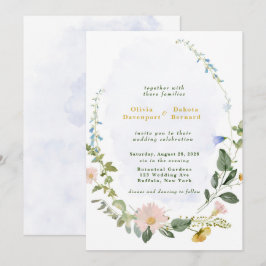 Greenery Dusty Blue Gold Wildblumen Wedding Einladung