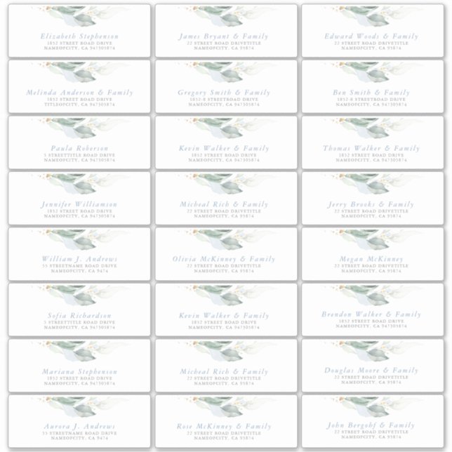 Greenery Dusty Blue Guest Name Address Labels (Vorderseite)