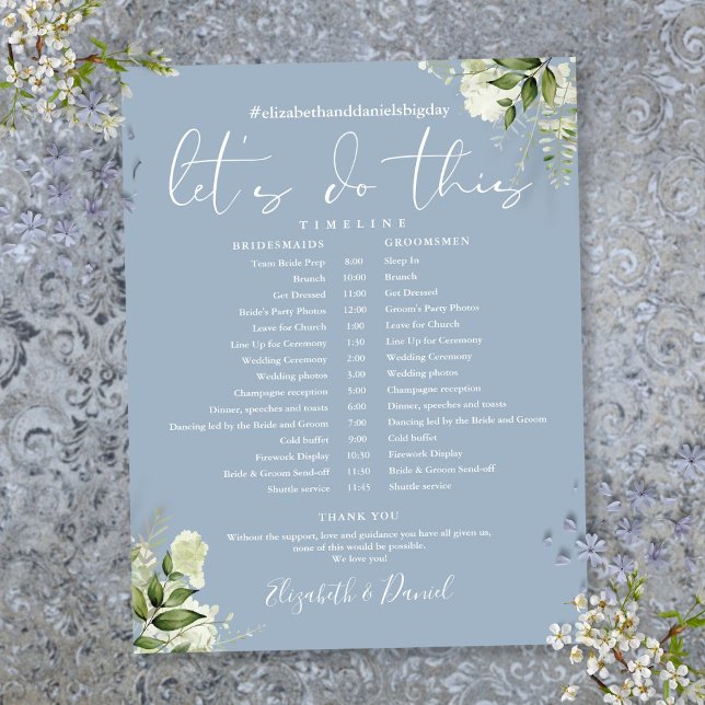 Greenery Dusty Blue Wedding Zeitplan Timeline (Greenery Dusty Blue Wedding Schedule Timeline)