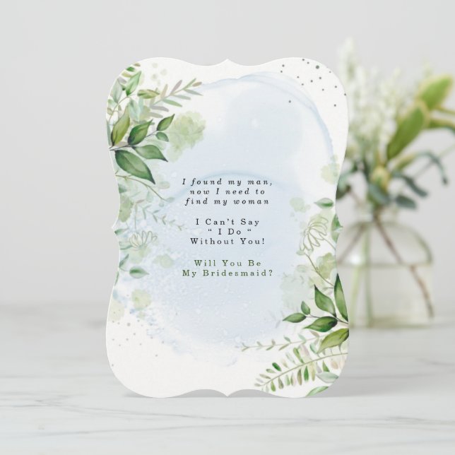 Greenery Dusty Blue werden Sie mein Bridesmaid Inv Einladung (Stehend Vorderseite)
