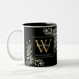 Greenery Elegant Black Gold Personalisiert Monogra Zweifarbige Tasse