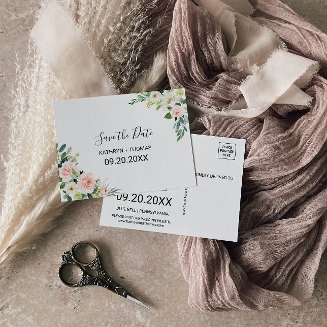 Greenery Elegant Floral Save the Date Card Postkarte (Von Creator hochgeladen)