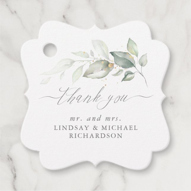 Greenery Elegant Romantic Wedding Vielen Dank Geschenkanhänger (Vorderseite)