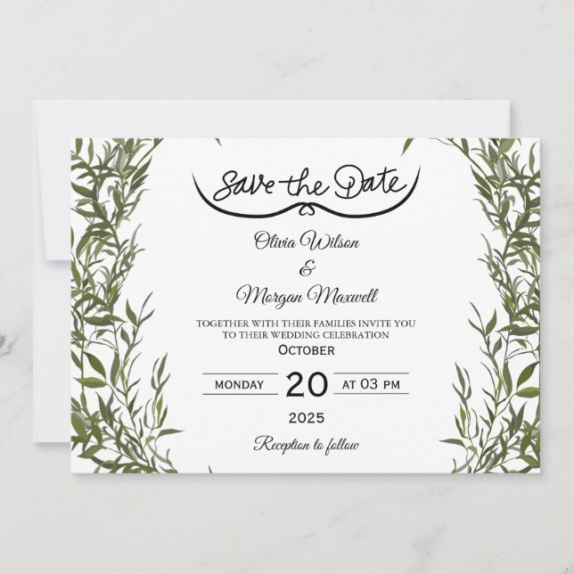 Greenery Elegant Save The Date Invitation Einladung (Vorderseite)