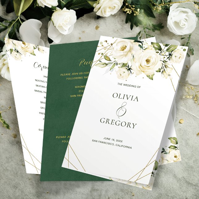 Greenery Elegant White Wedding Programm (Von Creator hochgeladen)