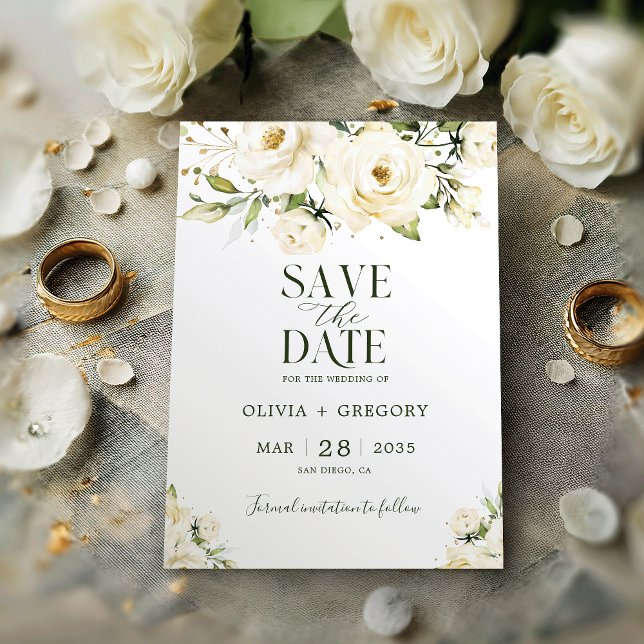 Greenery Elegant White Wedding Save The Date (Von Creator hochgeladen)