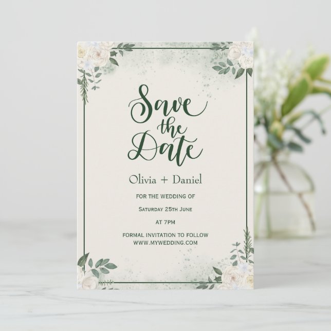 Greenery Elopement Save The Date Invitation Einladung (Stehend Vorderseite)