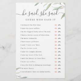 Greenery Er sagte, sie sagte Brautparty-Spiel