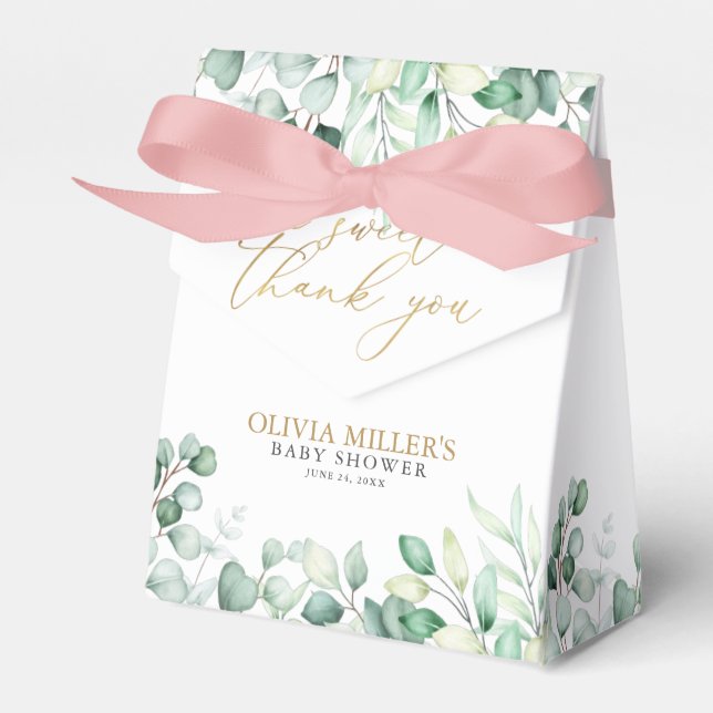 Greenery Eucalyptus A Sweet Danke Baby Dusche Geschenkschachtel (Vorderseite)