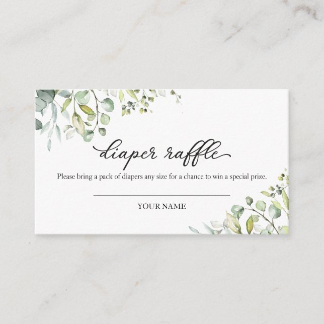 Greenery Eucalyptus Baby Duwer Diaper Raffle Encl Begleitkarte (Vorderseite)